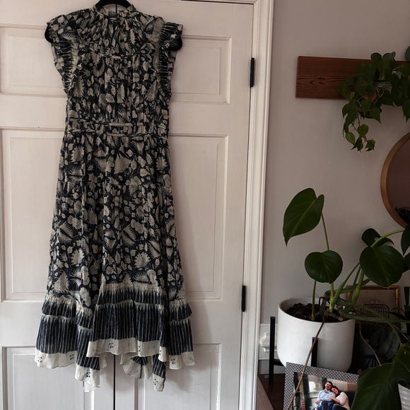 Ulla Johnson‎ Amalia Dress Indigo Batik Print High Low Midi Dress Ruffle Size 10 - Picture 14 of 16